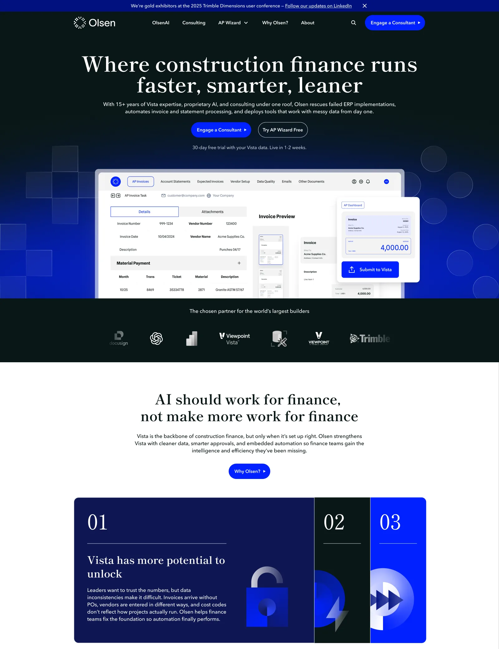 The approved Olsen homepage design