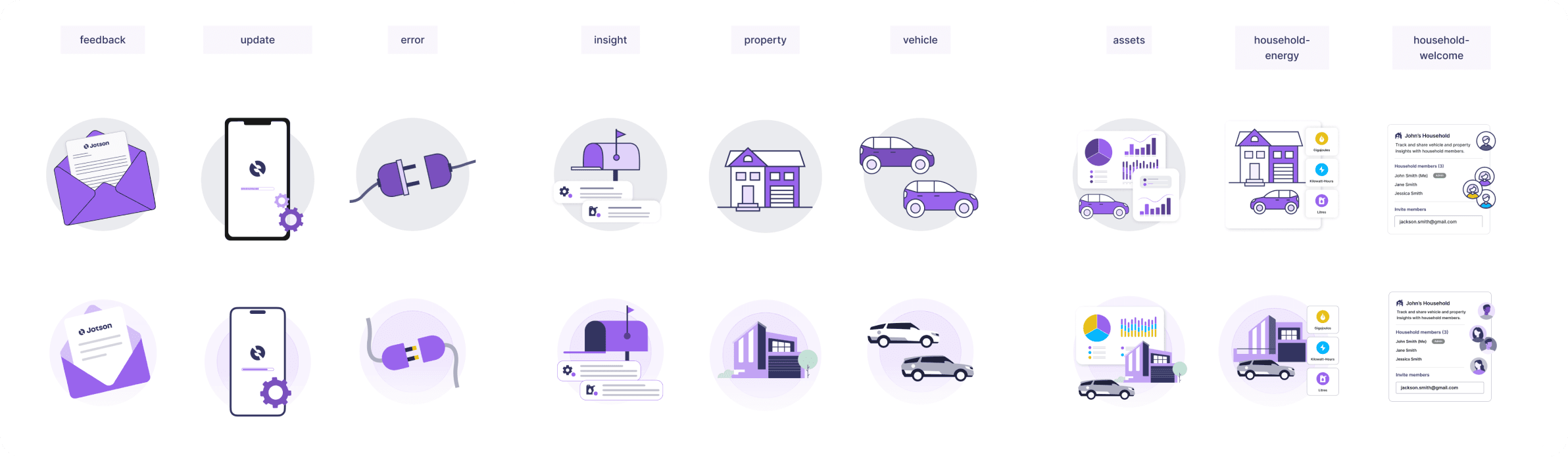 Spot illustration compositions, before and after