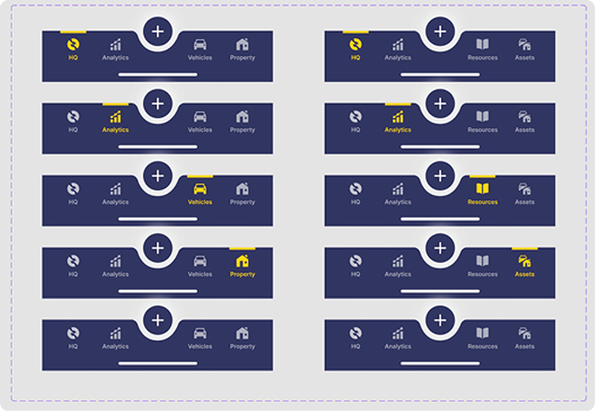 Main navigation before: a grid of fixed nav variants