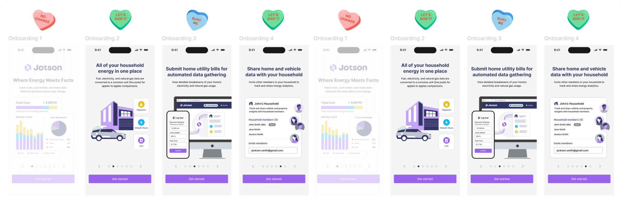 Onboarding flow screens in the new design system