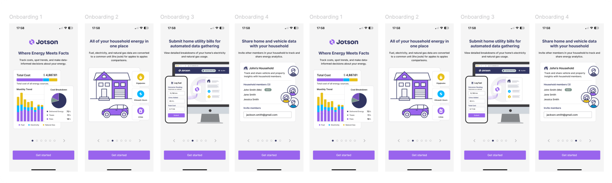 Original onboarding flow screens
